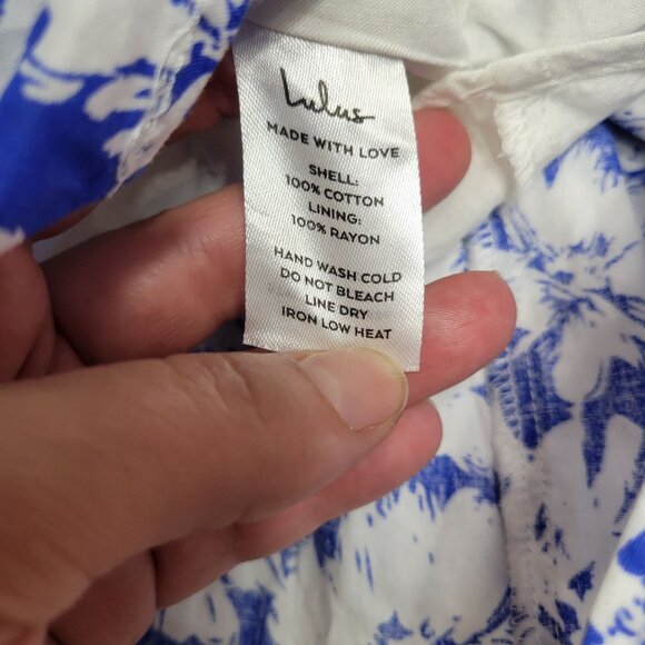 Lulu's Ring in Spring Blue White Floral Print Flutter Sleeve Mini Dress Large - Picture 5 of 14